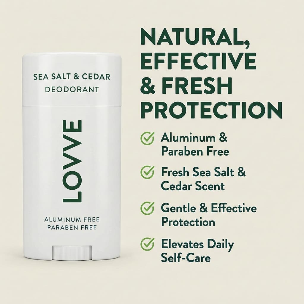 LOVVE Deodorant natural benefits Amazon infographic